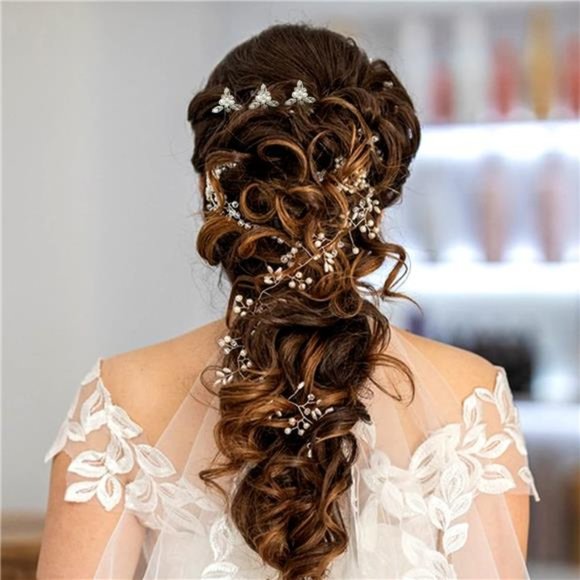Elegant Crystal Bridal Hair Vine - Extra Long Pearl - Picture 6 of 7